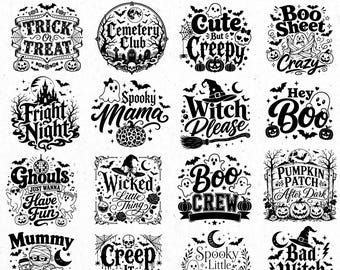 Halloween svg, Halloween typography, Halloween png clipart, ghost svg, witch svg, kawaii halloween png, cute skeleton svg, svg bundles
