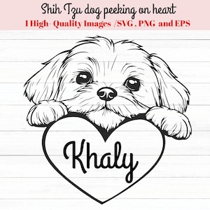 Shih tzu svg, Shih Tzu peeking on heart svg, Dog svg, dog outline, svg bundle, svg files, svg cricut, dog lover, line art, dog png, dogs svg