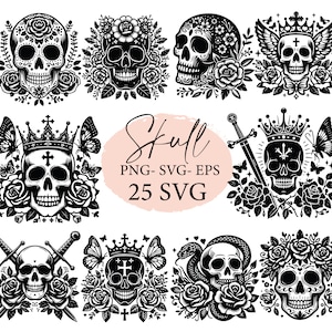 Skull svg, silhouette SVG, gothic svg, flowers svg, crown , skull png, cricut, butterflies png, gothic skull svg, sublimation, svg bundle