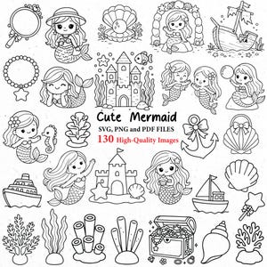 130 söt sjöjungfru svg, sjöjungfru png, sjöjungfru clipart, havsdjur svg, söt fisk, undervattens clipart, svg cricut, svg-paket, sjöjungfrur bild 4