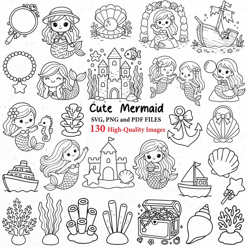 130 söt sjöjungfru svg, sjöjungfru png, sjöjungfru clipart, havsdjur svg, söt fisk, undervattens clipart, svg cricut, svg-paket, sjöjungfrur bild 4