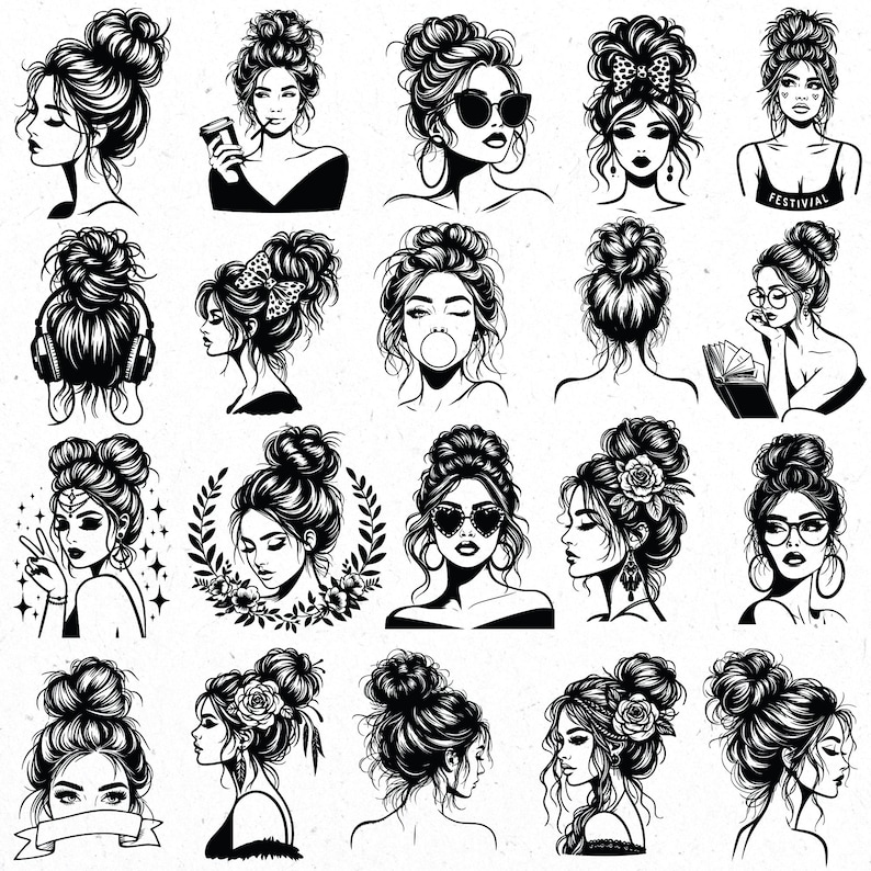 Messy Bun Girl SVG, Mom Life svg, Messy Hair Don't Care svg, Sassy Girl svg, Woman svg bundle, svg-filer, Bun Frisyr SVG, Girl svg Cricut bild 3