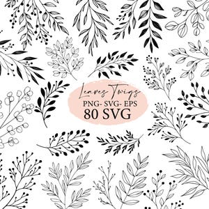 leaves svg, wild flowers svg, svg bundle, svg files, svg cricut, wedding leaves, leaves png, botanical, doodle, lineart, flowers png