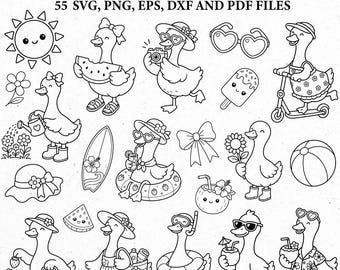 Cute summer geese svg, goose png, cute geese clipart, summer png clipart, cute duck svg, kawaii goose svg, SVG Cricut, svg bundle