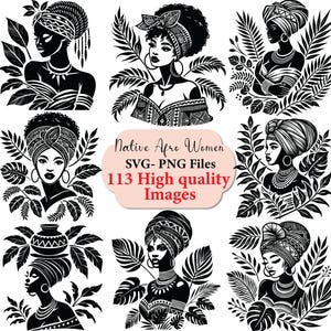 Linda mulher nativa africana, silhueta SVG, arte afro, garota afro svg, garota negra png, arquivos svg, pacote svg, mulheres negras png, afro svg