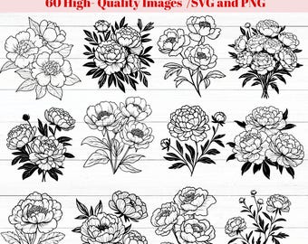 Pfingstrose Blume svg, Blumen SVG-Bundle, Floral SVG-Schnittdatei, Blumen für Cricut und Silhouette, Pfingstrose Png, Blumen svg cricut, geblümt