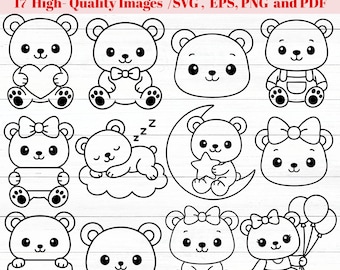 Cute bear svg, bear png, cute baby bear clipart, kawaii animals, baby animals, woodland animals, svg bundles, svg files, kawaii bear