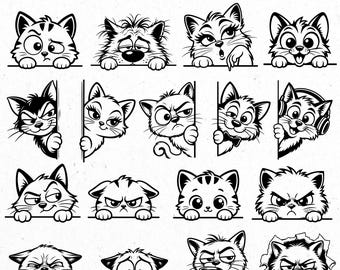 Funny cat peeking svg, cat png, cat bundle clipart, silly cat svg, cat cartoon png, cat peeking, quirky cat svg, svg bundle, svg cricut