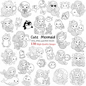 130 söt sjöjungfru svg, sjöjungfru png, sjöjungfru clipart, havsdjur svg, söt fisk, undervattens clipart, svg cricut, svg-paket, sjöjungfrur bild 1