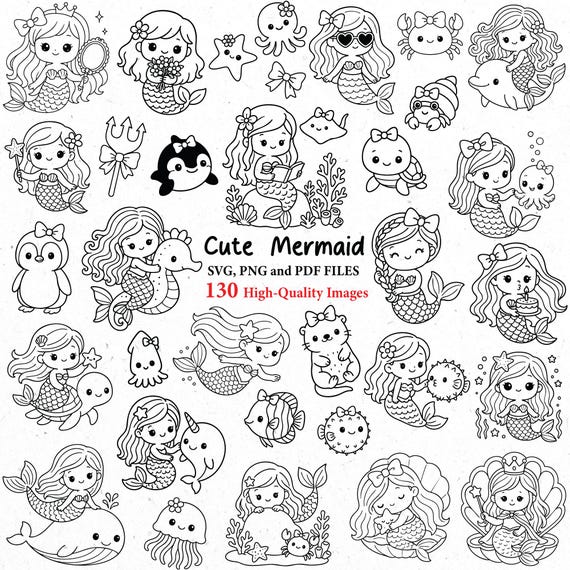 130 Cute mermaid svg, mermaid png, mermaid clipart, ocean creatures svg, cute fish, underwater clipart, svg cricut, svg bundles, mermaids