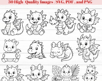Dragon SVG, cute dragon svg, baby dragon png, dragon vector, SVG cut file bundle, svg cricut, dragon clipart, dragon coloring pages