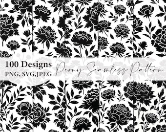 Peony flower seamless pattern svg, peony svg, pattern bundle,  svg bundle, svg files, svg cricut, Silhouette svg, pattern svg cut file