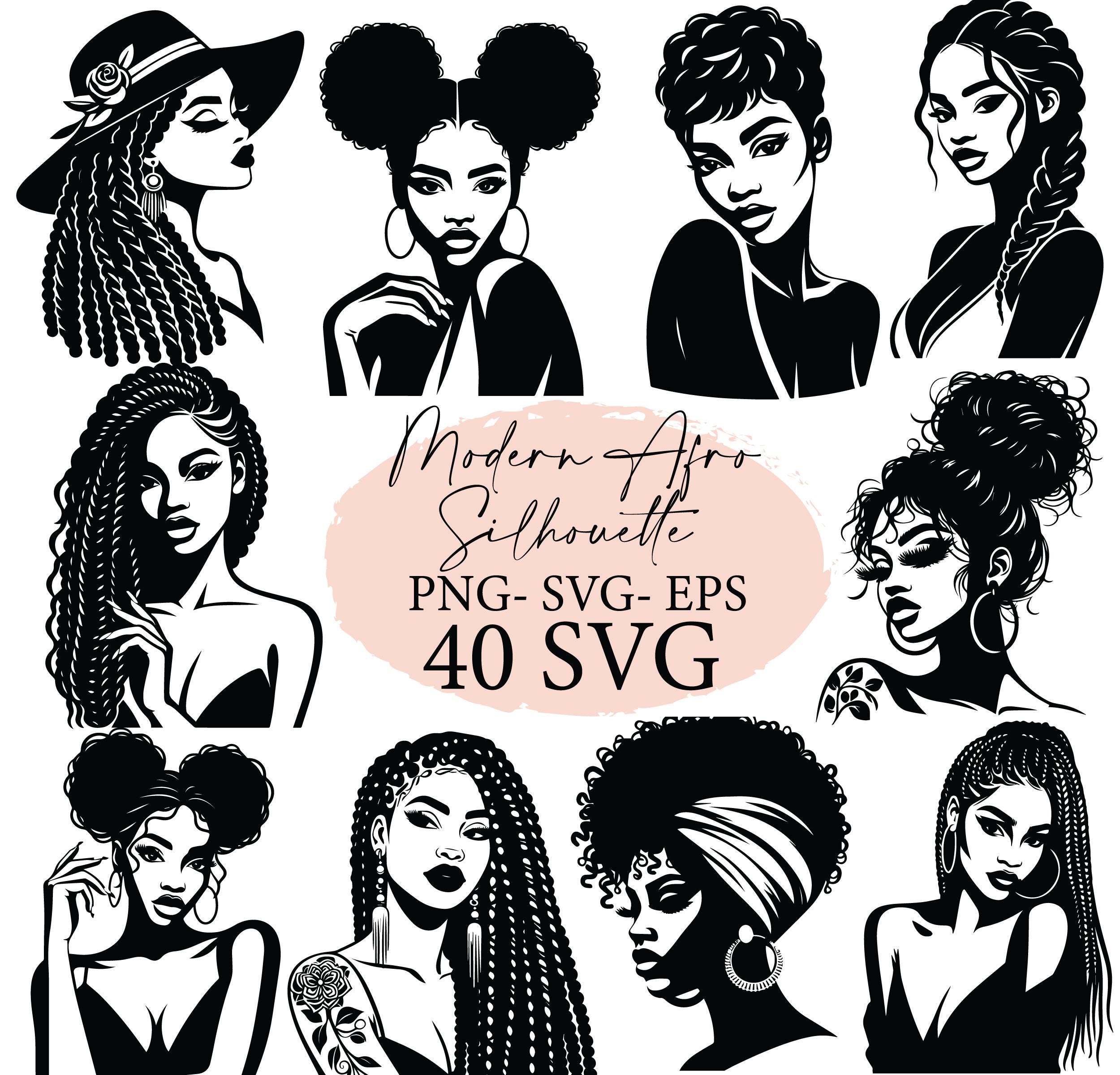 Beautiful modern african woman, silhouette SVG, afro art, afro girl svg, black girl png, svg files, svg bundle, Black women png