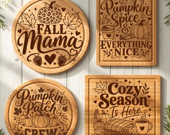 40 Fall Laser Engraved, Autumn svg, Charcuterie Board, Cutting Board SVG, fall Laser Engraving, Cutting Board and Wood Sign Files, fall png