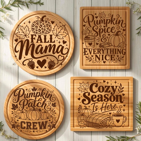 40 Fall Laser Engraved, Autumn svg, Charcuterie Board, Cutting Board SVG, fall Laser Engraving, Cutting Board and Wood Sign Files, fall png