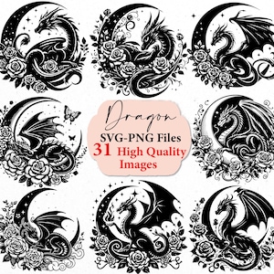 Dragon, dragon svg, Magical dragon svg, dragon with flowers, mythical dragon, svg bundle, svg files, svg cricut, Silhouette  svg