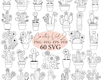 サボテン、サボテン植物、多肉植物、植物png、サボテンpng、svgバンドル、svgファイル、svgクリカット、落書き、サボテンのアウトライン、svg商用利用