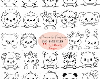 Cute Animals peeking svg, safari SVG, Cricut Animal SVG , animals png clipart, woodland animals png, kawaii svg, animals outline, SVG bundle