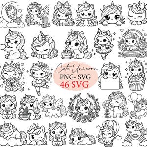 Einhorn, süßes Einhorn, Einhorn svg, Einhorn png, Einhorn Clipart, Kawaii SVG, Kawaii Tiere SVG, Bundle, SVG-Dateien, SVG Cricut, Doodle