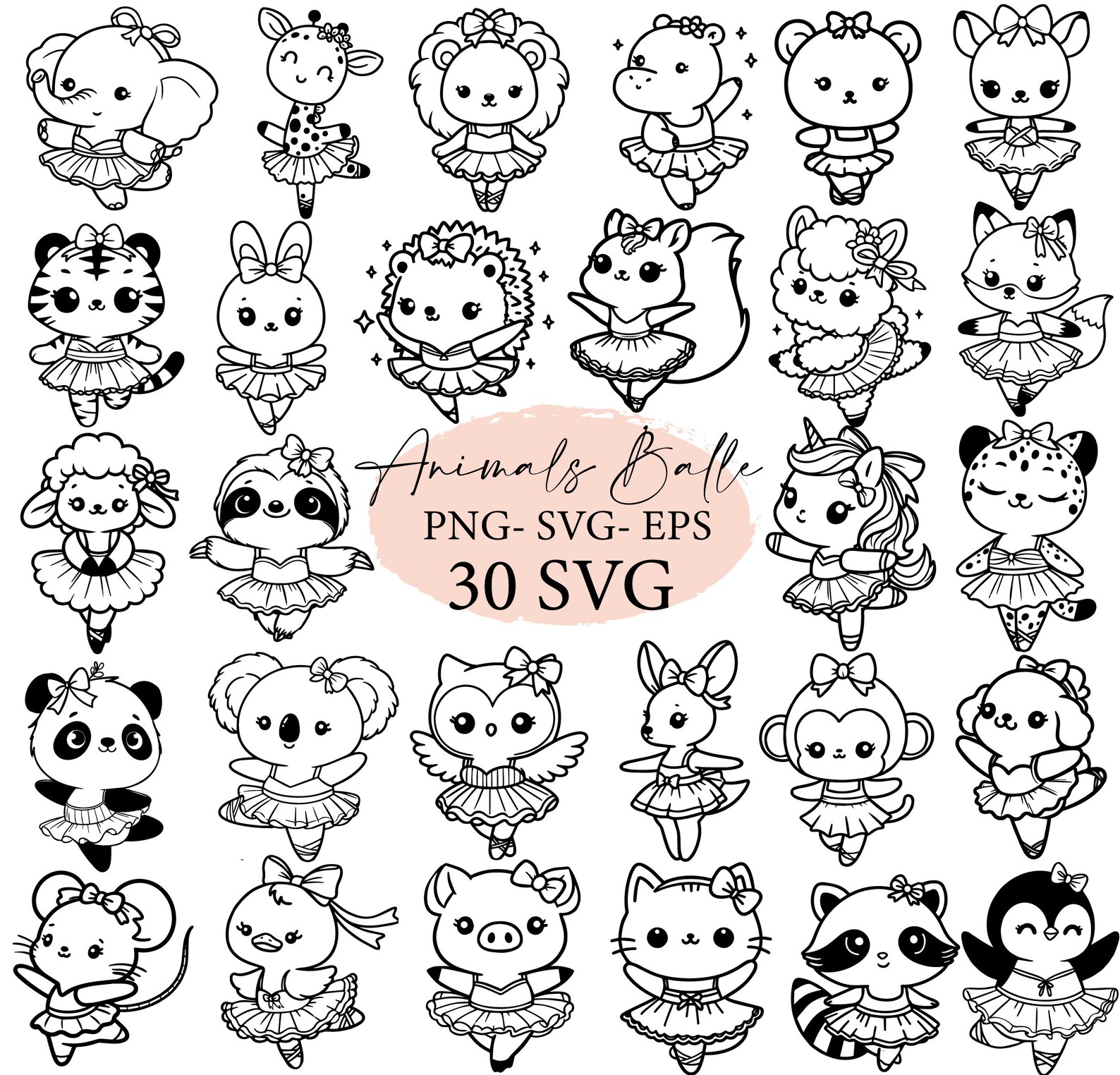Cute Animals, Ballerina, Animals Ballet, Animals Svg, Kawaii Animals ...