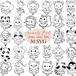 Animaux mignons, ballerine, ballet animaux, svg animaux, animaux kawaii, animaux de la forêt, animaux png, safari, lot SVG, svg cricut, danse