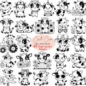 Vaca fofa svg, vaca png, pacote svg de vaca, animais de fazenda svg, animais kawaii, filhotes de animais, animais png, arquivos svg, animais kawaii svg, doodle
