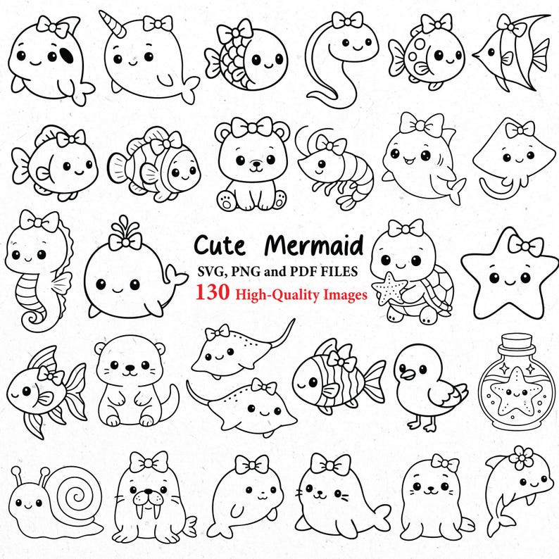130 söt sjöjungfru svg, sjöjungfru png, sjöjungfru clipart, havsdjur svg, söt fisk, undervattens clipart, svg cricut, svg-paket, sjöjungfrur bild 3