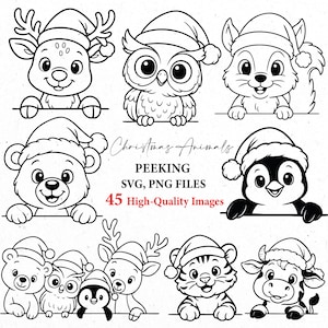 Söta juldjur, jul SVG-paket, safari SVG, svg Cricut, jultomten svg, safari svg, skogsdjur png, kawaii djur clipart