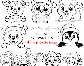 Süße Weihnachtstiere, Weihnachten SVG Bundle, Safari SVG, Safari SVG, Safari SVG, Waldtiere png, Kawaii Tiere Clipart