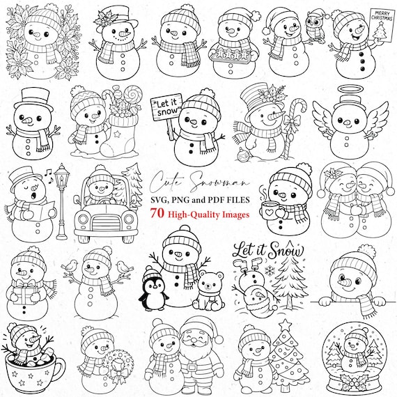 Christmas snowman svg, cute snowman bundle clipart, snowman png, christmas svg, svg cricut, snowman outline svg, holiday clipart, kawaii svg