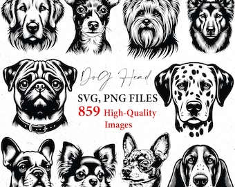 Dog svg, Dog heads clipart, dog outline for cricut, svg bundle, svg files, dog silhouette, dog face, dog png, dog head svg, dog breeds svg