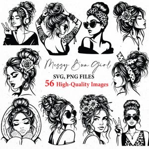 Messy Bun Girl SVG, Mom Life svg, Messy Hair Don't Care svg, Sassy Girl svg, Woman svg bundle, svg-filer, Bun Frisyr SVG, Girl svg Cricut bild 2