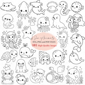 Niedliche Fische svg, Meerjungfrau svg, Delfin svg, Unterwasser Clipart, kawaii tiere, svg cricut, svg bündel