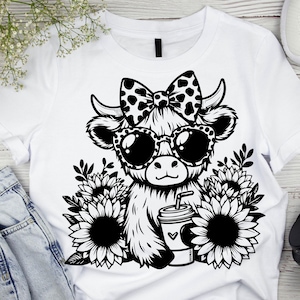 Kuh, süße Highland Kuh, Highland Kuh png, Highland Kuh svg, svg svg Dateien, svg cricut, süße Kuh png, Kuh png, Kuh mit Sonnenblume, Shirt Kuh