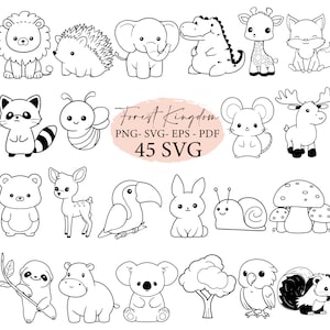 animais fofos, animais png, animais fofos svg, animais de safári, animais kawaii, animais bebês, animais da floresta, pacote svg, arquivos svg, kawaii