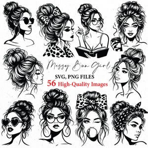 Messy Bun Girl SVG, Mom Life svg, Messy Hair Don't Care svg, Sassy Girl svg, Woman svg bundle, svg-filer, Bun Frisyr SVG, Girl svg Cricut bild 1