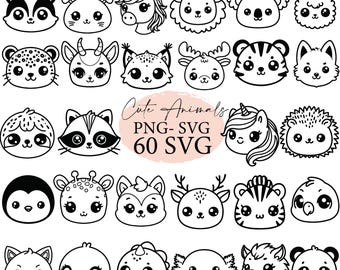 Cute animals, animals head svg, kawaii animals, forest animals, animals clipart, baby animals svg, animals png,  svg files, svg bundle