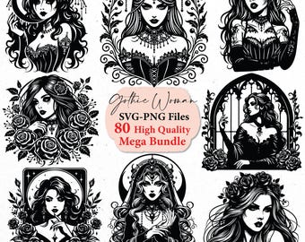 Gothic svg, Gothic woman svg, gothic svg, witch svg, goth png, gothic png, girl svg, svg bundle, svg files, svg cricut, Silhouette  SVG