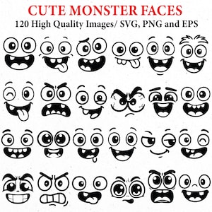 Cute monster face svg, monster face png, spooky face clipart, Halloween svg, spooky face silhouette, halloween png, monster face cartoon