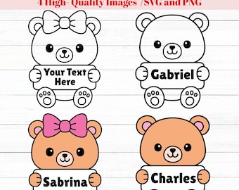 Cute bear svg, bear with board svg, kawaii bear png, cute animals, svg bundle, svg files, bear clipart, back to school svg, bear outline svg