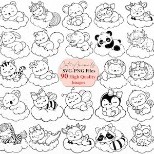 Animaux de la forêt mignons, animaux endormis svg, svg safari, animaux svg, png animaux des bois, contour animaux, lot SVG, safari SVG, svg cricut