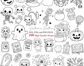 100 Halloween svg, söt halloween png, halloween bunt clipart, disposition, läskig svg, höst svg, söt kawaii svg, svg-filer, svg cricut