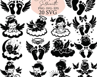 baby angel svg, svg bundle, svg files, svg cricut, angel Silhouette, Silhouette  svg, angel png, baby footprint, baby angel clipart, angels