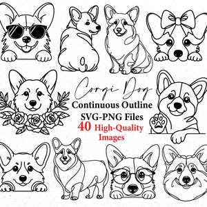Perro Corgi SVG, contorno de perro Corgi SVG, perro SVG, arte de línea continua, contorno de perro, paquete SVG, archivos SVG, perro PNG, perro SVG de línea continua