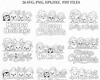 Cute Christmas Peeking svg, Christmas SVG bundle, Santa Claus svg, Christmas clipart, Santa peeking png, christmas outline, SVG Cricut