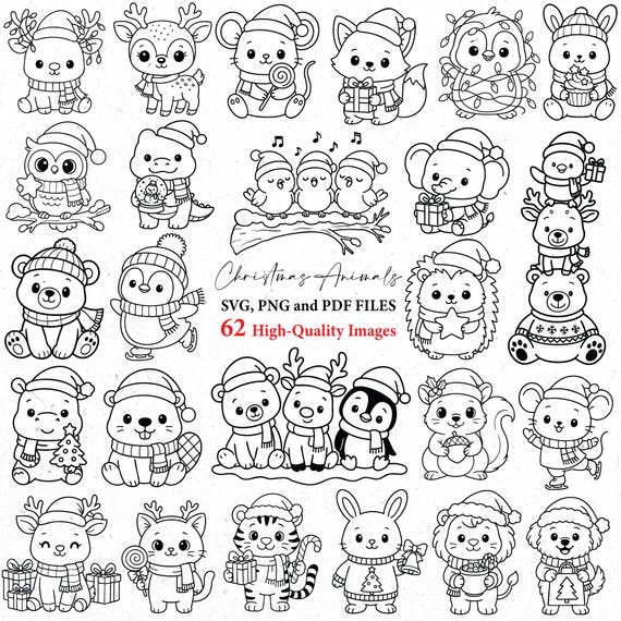 Christmas animals svg, cute animals png bundle,  christmas  SVG bundle, safari SVG, svg cricut, woodland animals png, animals outline svg
