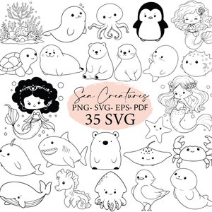 Meerestiere, Meerestiere, Meerjungfrau, Delfin, Meerjungfrau, Fische, Kawaii Tiere, Meerjungfrau, Fische, Cricut, Bundle