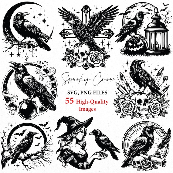 Crow bird svg, raven svg, crow png, raven bird png, Halloween svg, halloween clipart, spooky bird png, gothic svg bundle, svg files