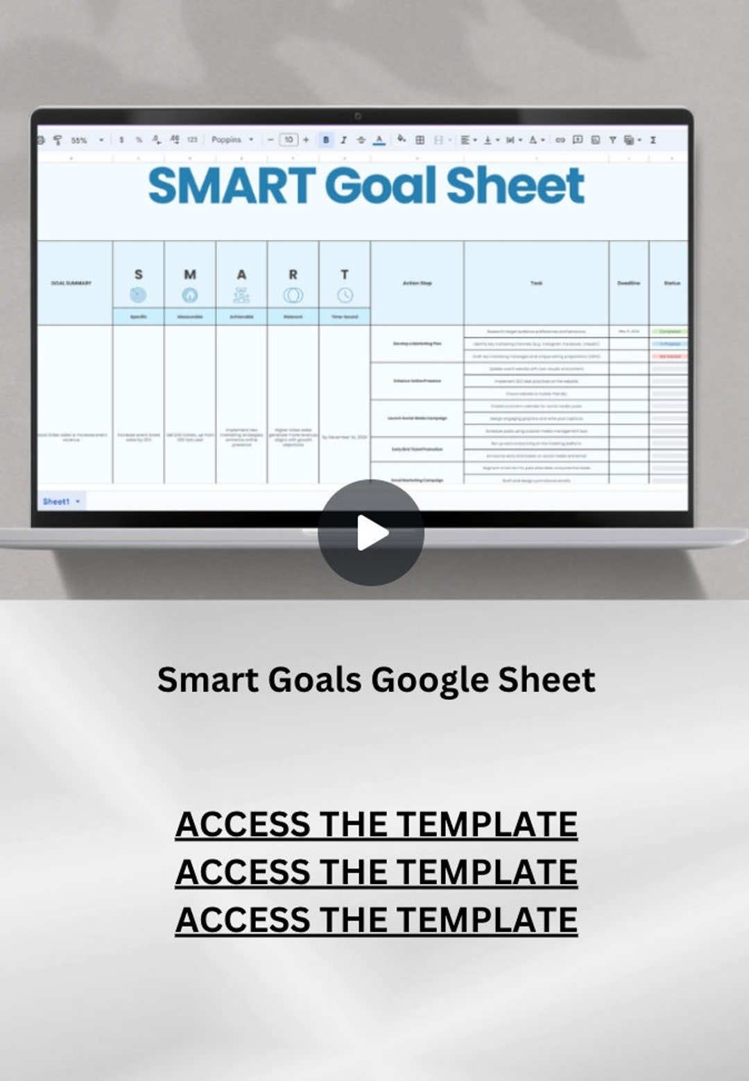 Smart Goal Template, Digital Smart Goal Planner, Printable Goal Planner ...