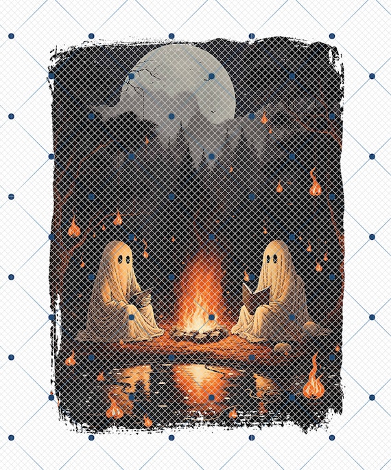 Vintage Ghost Reading Book Png, Gothic Ghost Camping Halloween Png, Halloween Book Png, Halloween Camping Png, Camping Lover, Book Lover Png